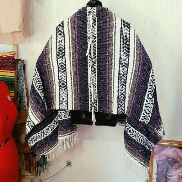 GROOVY GLAM Handmade Leather Fringed Concho Purple Falsa Blanket Wrap Shawl - Picture 3 of 6